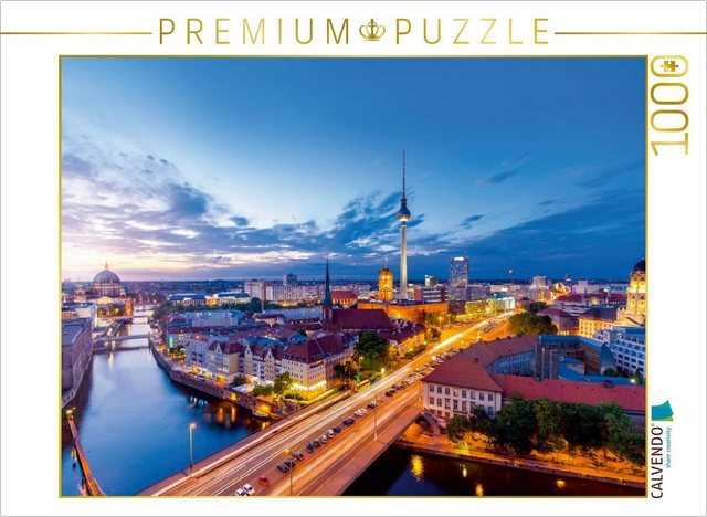CALVENDO Puzzle CALVENDO Puzzle Berlin City Skyline – Panoramablick von der Fischerinsel über die pulsierende Hauptstadt. 1000 Teile Lege-Größe 64 x 48 cm Foto-Puzzle Bild von Falko Seidel, 1000 Puzzleteile