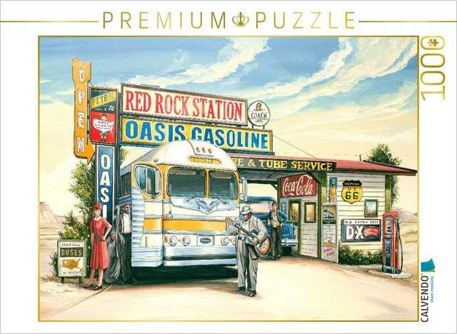 CALVENDO Puzzle CALVENDO Puzzle Bus Station in Amerika 1950er Jahre 1000 Teile Lege-Größe 64 x 48 cm Foto-Puzzle Bild von Georg Huber, 1000 Puzzleteile
