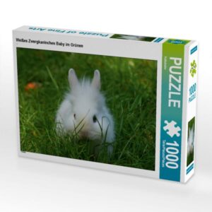 CALVENDO Puzzle Weißes Zwergkaninchen Baby im Grünen 1000 Teile Lege-Größe 64 x 48 cm Foto-Puzzle Bild von Kattobello