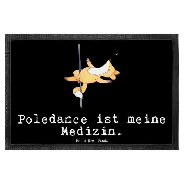 Fußmatte Fuchs Poledance Medizin – Schwarz – Geschenk, Pole Dance, Motivfußmat, Mr. & Mrs. Panda, Höhe: 0.6 mm