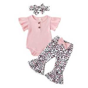LAPA Shirt, Leggings & Haarband 0-12 Monate Baby Mädchen süßes Set (3-tlg) mit Leopardenmuster