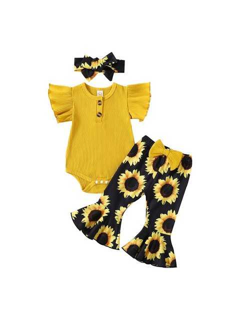 LAPA Shirt, Leggings & Haarband 0-12 Monate Baby Mädchen süßes Set (3-tlg) mit Sonnenblumendruck