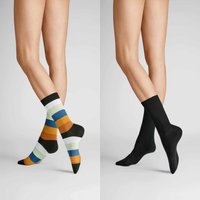 HUDSON Damen MOTLEY 2-PACK –  35/38 – Damen Socken mit beliebtem Blockringel – Black (Schwarz)