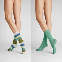 HUDSON Damen MOTLEY 2-PACK –  35/38 – Damen Socken mit beliebtem Blockringel – Bud-green (Grün)
