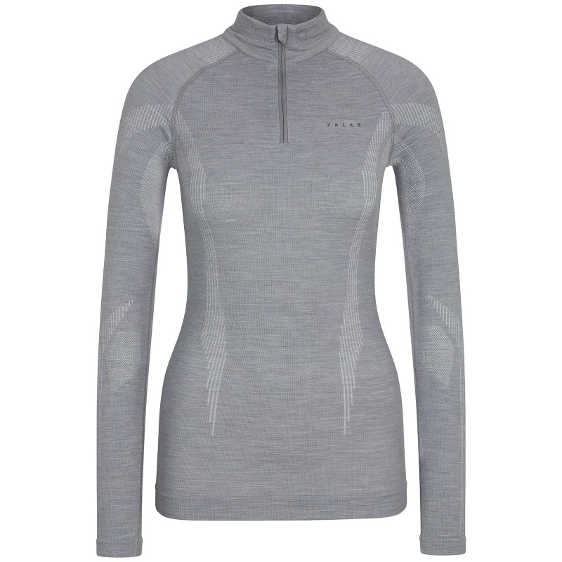 FALKE Wool Tech 1/2-Zip langarm Unterhemd Damen 3757 – grey-heather M