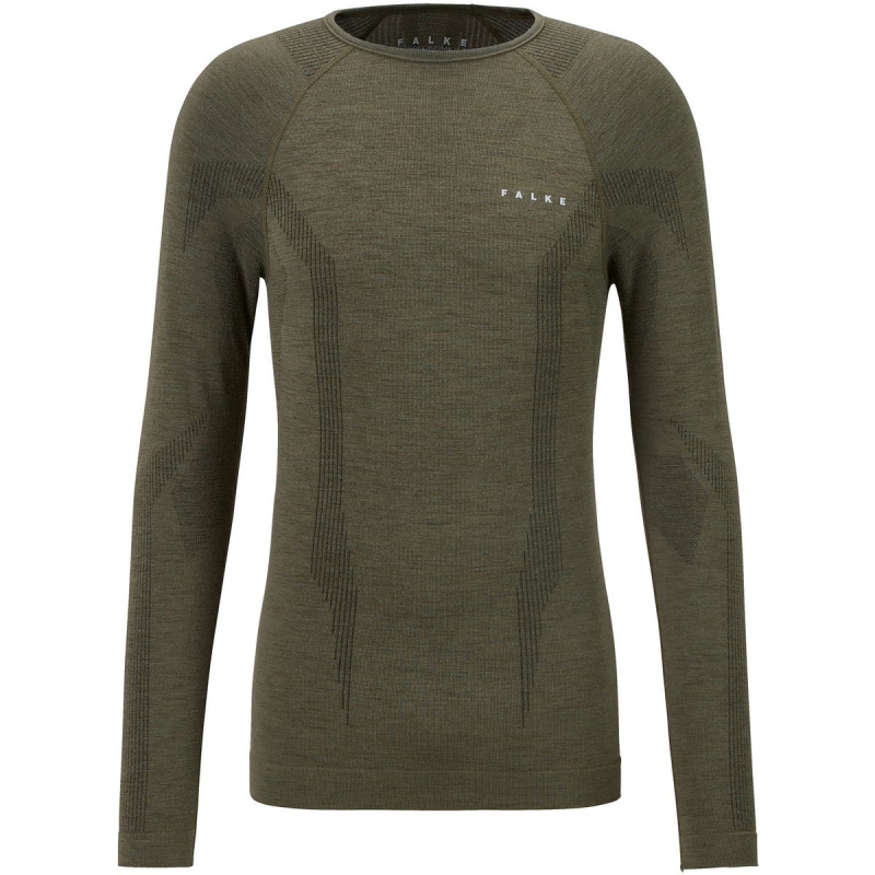 FALKE Wool Tech langarm Unterhemd Herren 7830 – olive L